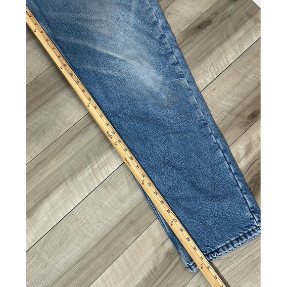 Carhartt Faded Blue Distressed Fleece Lined Jeans Mens Sz 38 Denim Workwear Rip - Picture 10 of 10